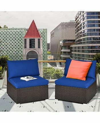 Costway 2PCS Patio Rattan Armless Sofa Sectional Furniture - Image 2
