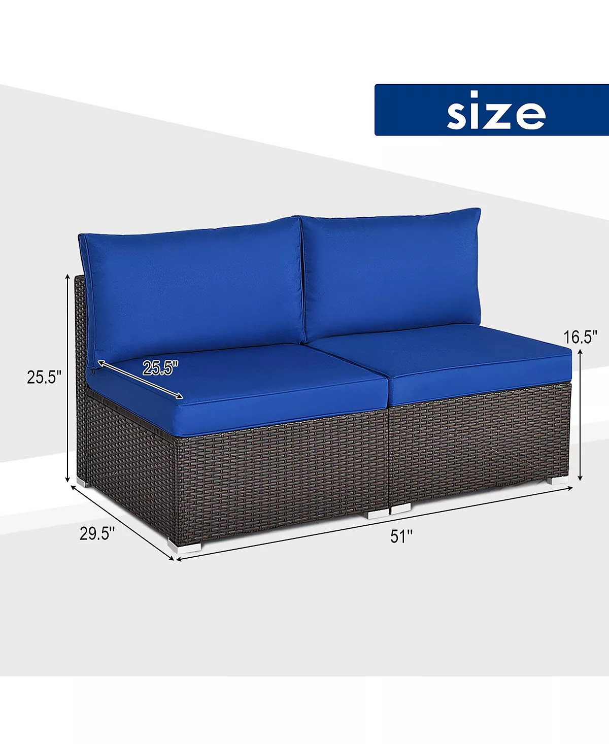 Costway 2PCS Patio Rattan Armless Sofa Sectional Furniture - Image 3