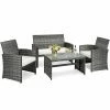 Costway 4PCS Patio Rattan Furniture Set Conversation Glass Table Top Cushioned Sofa