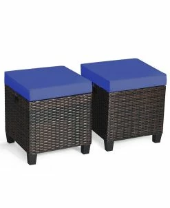 Costway 2PCS Patio Rattan Ottoman Cushioned Seat Foot Rest Coffee Table Furniture Garden