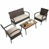 Costway 4PCS Patio Rattan Furniture Set Outdoor Conversation Set Coffee Table W/Cushions