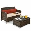 Costway 2PCS Patio Rattan Furniture Set Cushioned Loveseat Table Garden Deck