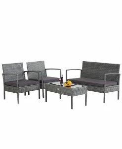 Costway 4 PCS Outdoor Rattan Furniture Set Patio Conversation Sofa Set Cushioned