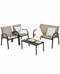 Costway 4 PCS Patio Furniture Set Sofa Coffee Table Steel Frame Garden