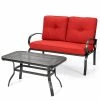 Costway 2PCS Patio LoveSeat Coffee Table Furniture Set Bench