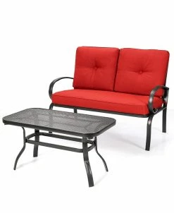 Costway 2PCS Patio LoveSeat Coffee Table Furniture Set Bench