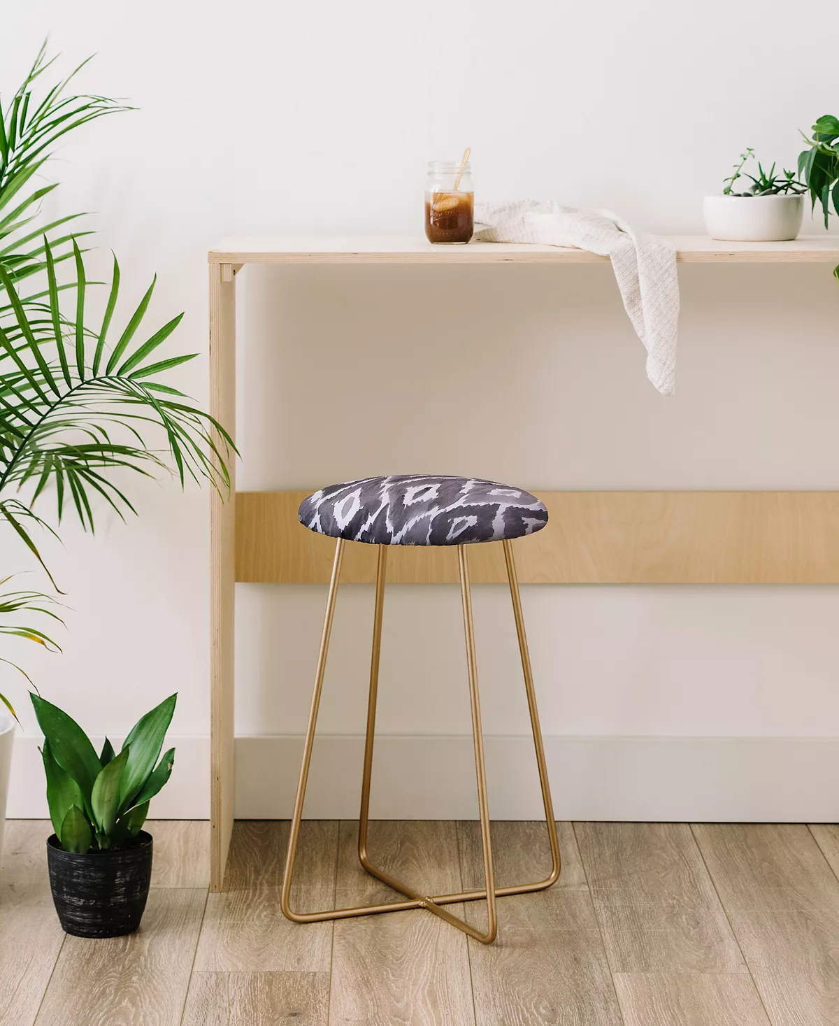 Deny Designs Natalie Baca Painterly Ikat In Black Counter Stool - Image 2